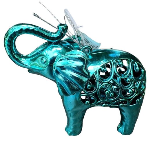 Holiday Time Elephant Ornament Iridescent Teal 6x4" Christmas Decor - Picture 3 of 8